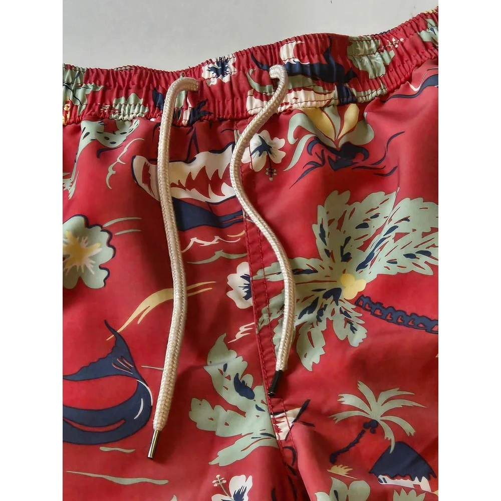 Polo Ralph Lauren Red Tropical Swim Trunks Medium Lined‎
